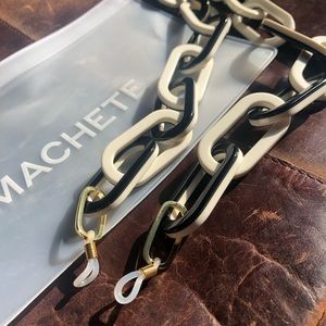 Machete acetate Sunglass Chain in Black & Ivory with eyeglass attachments